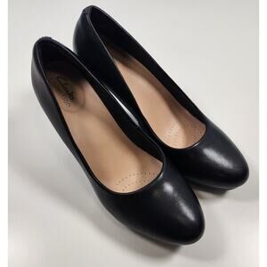 Clarks Collection Black Leather Pumps Heels Comfort Platform Size 9